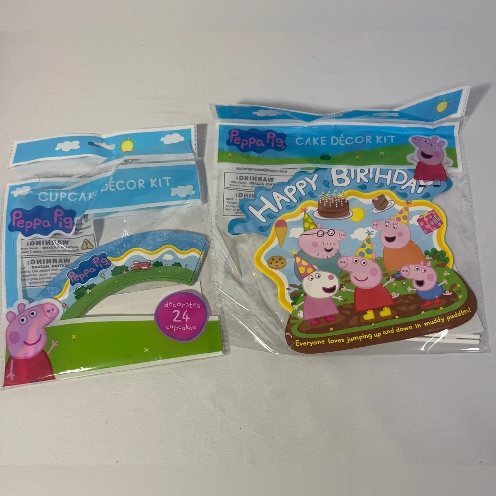 Peppa Pig Birthday Party Supplies Cake Topper Cupcake Wrapper Decorating Kit NEW